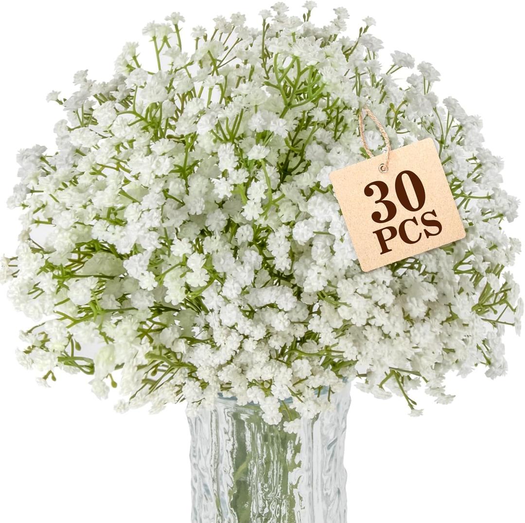 Sukh 30 Babys Breath Artificial Flowers - White Fake Flowers Baby's Breath Gypsophila Realistic Bouquet Flores Artificiales para Decoracion Plants for Wedding Table Centerpieces, Home Decoration