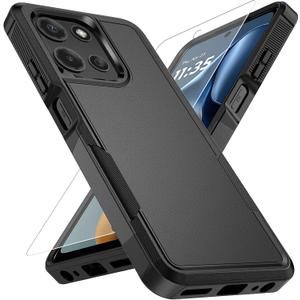 Vinve for Moto G 2025 Case with HD Screen Protector, Military-Grade Shockproof & Dual-Layer Protection, Anti-Slip Grip Design Phone Case, Black