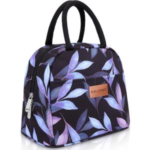 BALORAY Lunch Bag for Women Men Insulated Lunch Box for Adult Reusable Lunch Tote Bag for Work, Picnic or Travel (Blue Leaves)