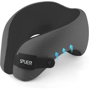 2in1 Ergonomic Memory Foam Travel Neck Pillow  Travel Pillow for All Sleep Positions on Flights, Road Trips, and Long Distance Travel with Drawstring Bag (Adjustable - Dark Gray & Black) (Adult Large)