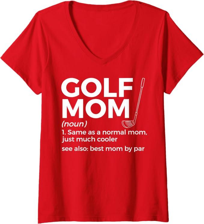 Womens Funny Golf Mom Definition Golfing Best Mom By Par V-Neck T-Shirt, Red , Size Medium