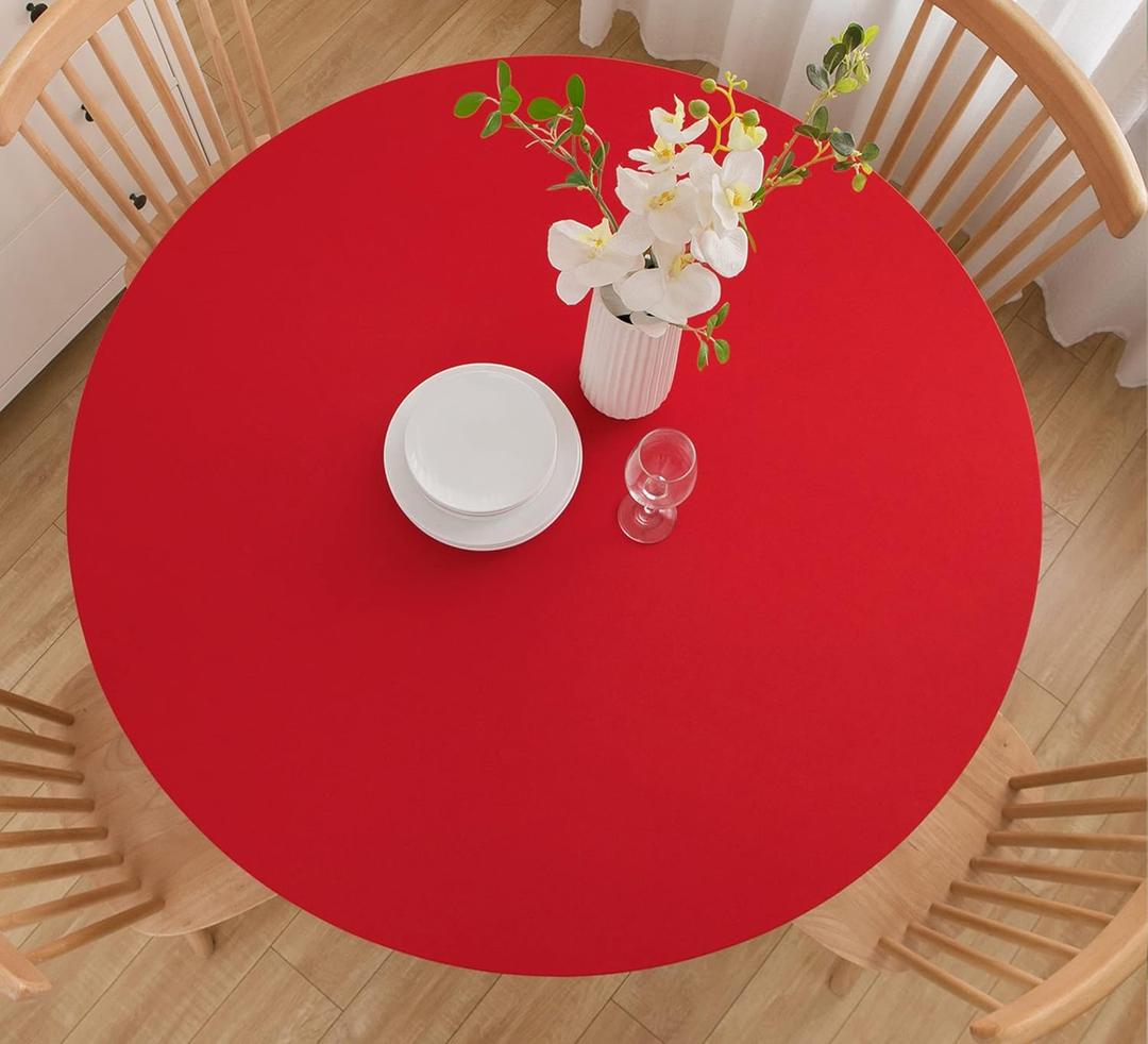 Wolkemer 4ft Fitted Round Tablecloth Spandex Stretch Cocktail Table Cover Elastic Edge Red Table Topper Cap for Dining Wedding Party Picnic 48 Inch