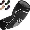 Kunto Fitness Elbow Brace Compression Support Sleeve (Shipped From USA) for Tendonitis, Tennis Elbow, Golf Elbow Treatment - Reduce Joint Pain During Any Activity! (Medium, White-Gray)