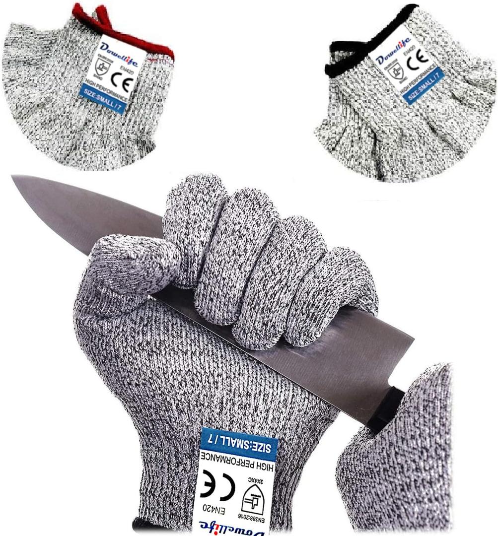 Dowellife Cut Resistant Gloves Food Grade Level 5 Protection, Safety Kitchen Cuts Gloves for Oyster Shucking, Fish Fillet Processing, Mandolin Slicing, Meat Cutting and Wood Carving. (Medium-2 Pairs)