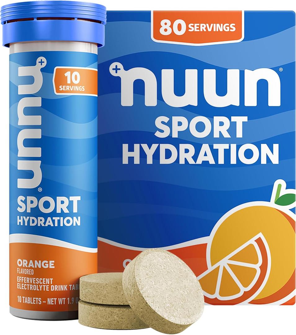Nuun Sport Electrolyte Tablets with Magnesium, Calcium, Potassium, Chloride & Sodium, Gluten Free & Vegan, Orange, 8 Pack (80 Servings Total), BBD: 01/2027