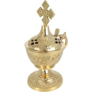 Needzo Brass Incense Burner with Lid, Catholic Church Supplies, 4 x 2.5 Inches