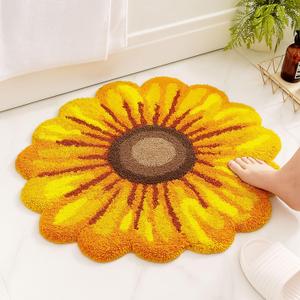 Sunflower Rug Mat, Floral Non-Slip Bathroom Floor Mat, Soft Microfiber Washable Carpet for Bedroom, Kitchen, Living Room, Yellow Flower Area Rug, Fast Drying