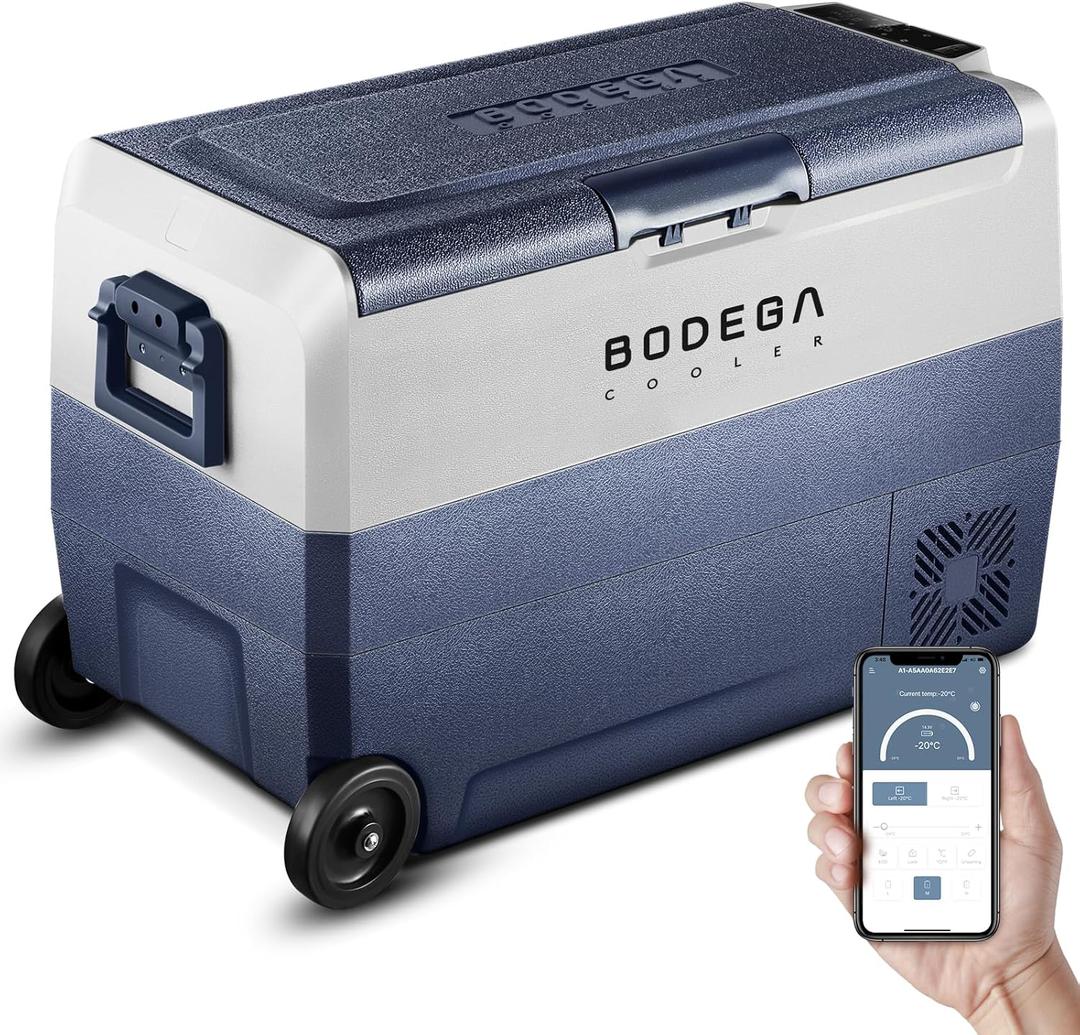 BODEGACOOLER 12 Volt Portable Refrigerator,53 Quart Car Fridge Dual Zone -4℉-68℉,50L Car Freezer APP Control,Electric Compressor Cooler 12/24V DC and 100-240V AC for RV, Camping, Travel, Truck, Vehicles