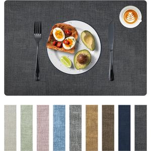 Placemats Set of 6 Faux Leather Heat Resistant Tables Mats Waterproof Oilproof Wipeable Reversible Anti-Slip Place Mats for Kitchen/Dining/Party/Outdoor 11.8" x 16.9", Dark Gray
