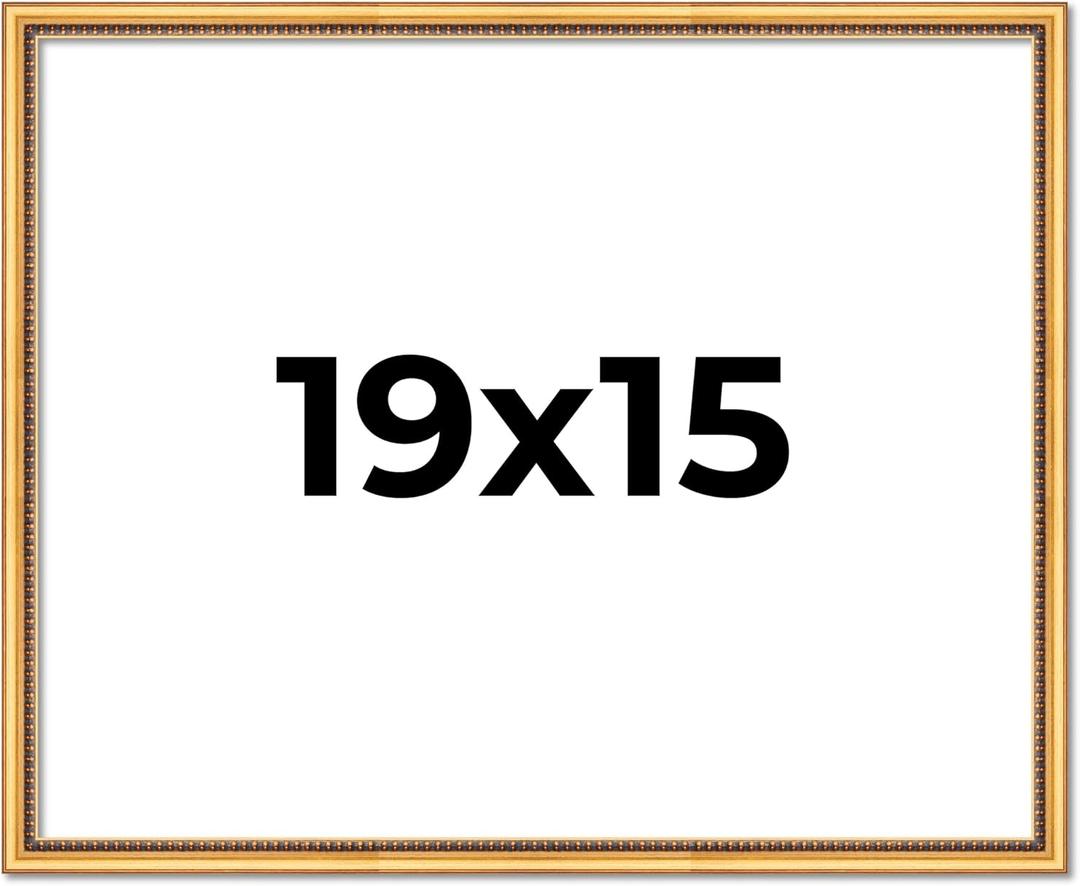 Poster Palooza 19x15 Frame Gold Beaded Antique Solid Wood Picture Frame with UV Acrylic Plexiglass, Foam Board Backing & Hardware Included