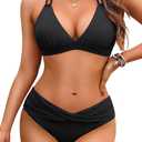 Womens Two Piece Bathing Suit - Push Up Bikini Set Full Coverage Swimsuit Halter Swimwear 2025 (Medium, Black)