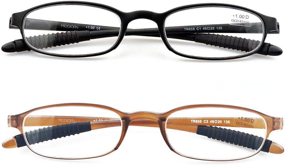 Lightweight Reading Glasses,Flexible(Memory Plastic) Readers, Men and Women (1 Black & 1 Brown)