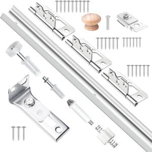 18IN Bi-fold Door Track Kit, 1Kit White Bi-fold Door Hardware kit with Track Closet Door Track Repair Tool Kit Included Full Accessories for Double Door, Folding Door, Accordion Door