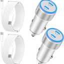 MFi CertifiediPhone 17 Car Charger Fast Charging, BARMASO 2Pack 90W Dual PD Power Cigarette Lighter USB C Car Charger + Type-C Cable for iPhone 17/17 Air/17 Pro/17 Pro Max/16/15/Galaxy S25/S24/Pixel (Silver Titanium)