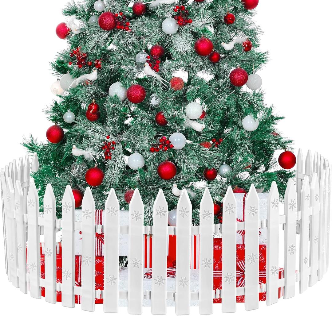 URATOT 30 Pieces Christmas Tree Thick White Plastic Picket Fence Christmas Tree Fence for Pets Kids Holiday Party Garden Home Fences Decoration, 12 Inches