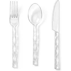 Lullaby 300Pc Premium Clear Plastic Silverware, Heavyweight Clear Utensil Disposable, Plastic Cutlery Set of 100 Forks, 100 Spoons, 100 Knives for Wedding, Party, Gathering, Daily Use