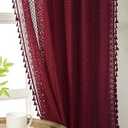 WAZZIO Burgundy Sheer Curtains 63 Inches Long 2 Panel Cotton Blend Crochet Lace Curtain Tassel Rod Pocket Design Semi Sheer Light Filtering Boho Curtains for Bedroom Living Room Window Drapes Dark Red