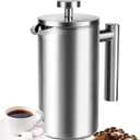 French Press 34 oz, Full Stainless Steel French Press Coffee Maker 4 Cups, Upgrated DoubleWalled Insulated French Coffee Presses, Food Grade Good for Kitchen Camping, Dishwasher Safe 2 More Filters