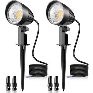 MEIKEE 7W 800LM Low Voltage Landscape Lighting, 12V 24V 2700K Warm White LED Landscape Lights IP66 Waterproof Outdoor Spot Lights for Garden Pathway Wall Tree Fence 2-Pack