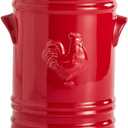 WAIT FLY Embossed Rooster Porcelain Kitchen Utensil Holder Flatware Storage Organizer Utensil Crock for Countertop Kitchen Counter Decor-Red-1 PCS