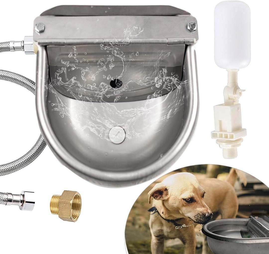 Automatic Dog Water Dispenser Large Size Dog Water Bowl Trough Stainless-Steel Outdoor Pet Waterer Feeder for Poultry, Goat, Small Livestock