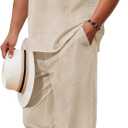COOFANDY Men's 2 Piece Cotton Sets Casual Short Sleeve Henley Shirts and Beach Pants with Pockets Summer Vacation Outfits (Medium, Light Khaki)