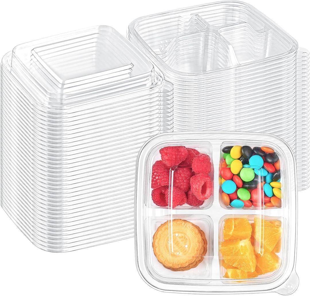 Qeirudu 30 Pack Bento Snack Containers, 4 Compartment Plastic Food Storage Containers with Lids, Disposable Meal Prep Lunch Containers for Office Work Travel