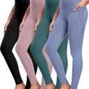 NORMOV 4 Packs Yoga Leggings with Pockets for Women, Soft High Waisted Tummy Control Workout Pants (3X-Large, 4packs(black,blue,bean Green,pink))