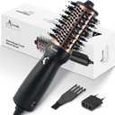 Aima Beauty 4 in 1 Worldwide Travel Hot Air Brush Dual Voltage Blowout Brush Oval Shape 110-120V/220-240V Straightener Blow Dryer Brush Negative Ionic Lock Moisture Gift 360 Swivel Cord Black