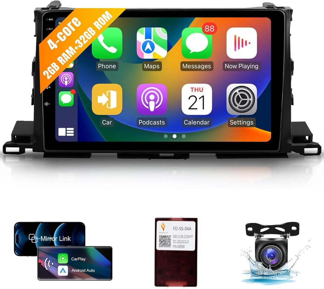 Leadfan Android 12 Car Radio for Toyota Highlander 2014-2019 Stereo with Apple CarPlay Android Auto, 10.1 Inch IPS Touch Screen Audio Receiver with Bluetooth WiFi GPS Navigation Rear Camera SWC