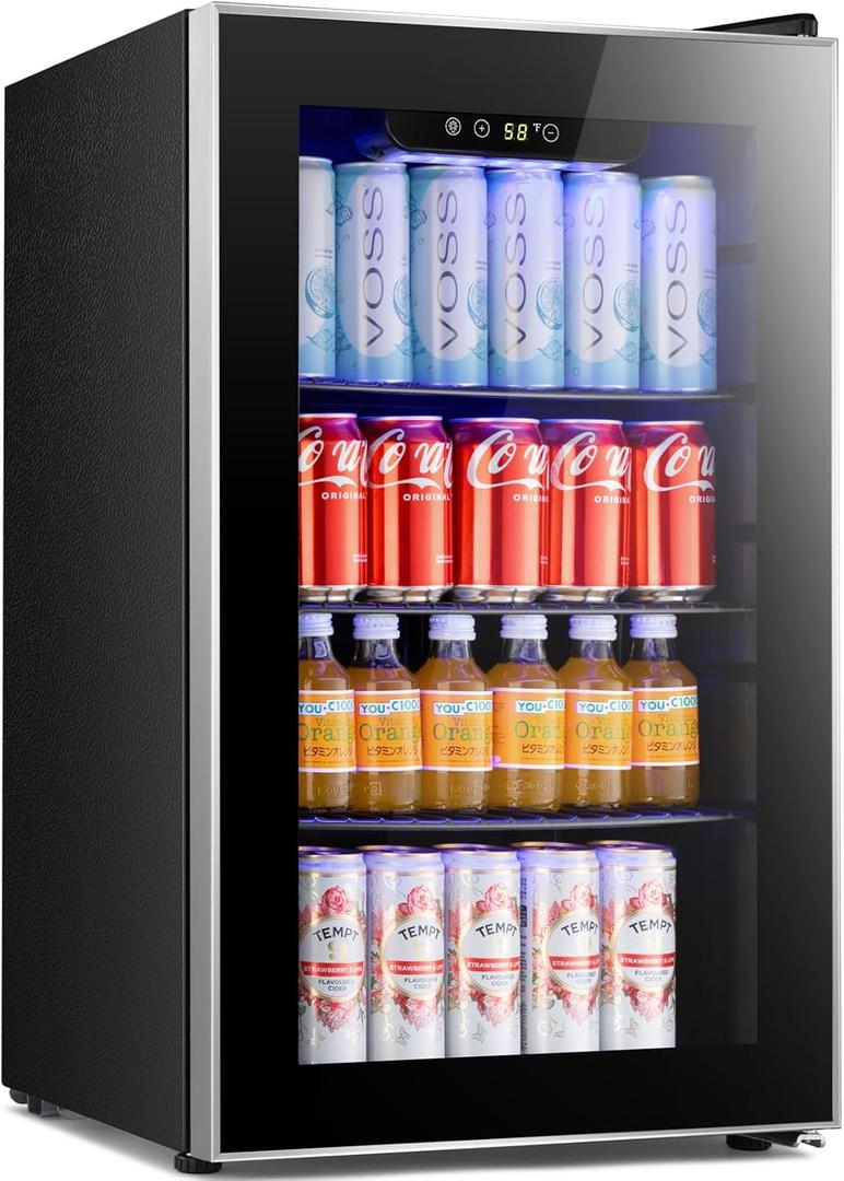 Antarctic Star Beverage Refrigerator Cooler ETL Approved - 95 Can Mini Fridge Glass Door for Soda Beer Wine, 32-61, Quiet Compressor, Removable Shelves for Home, Office or Bar, 2.3 cu.ft (Black)