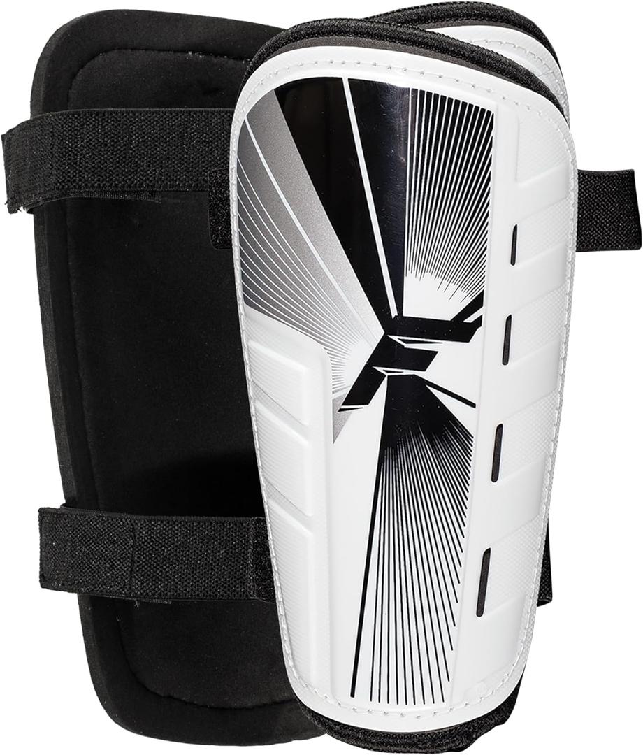 Franklin Sports Soccer Shin Guards for Youth + Adults - Superlight Shin Guards for Men, Women + Kids - (2) Shin Guard Set for Boys + Girls (Medium, White/Black)