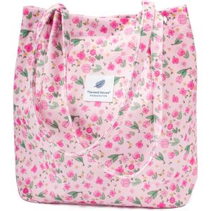 Corduroy Tote Bag Cute Tote Bags for Women Shoulder Bag with Inner Pocket for Work Beach Travel and Shopping Grocery