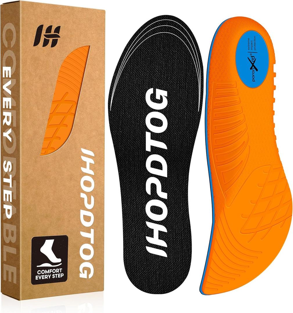 240+lbs Running Sports Insoles Plantar Fasciitis Comfort PORON Shoe Inserts for Men Women, Arch Support Inserts for Pain Relief Absorb Shock, Trim-to-Fit Shoe Inserts, Insoles Men Work Boots (MEN 11.5-13.5 /WOMEN 13-15)