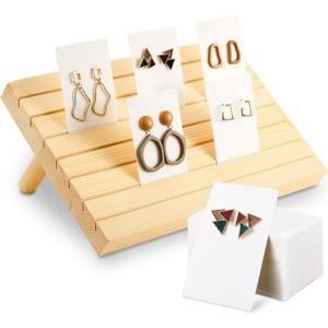 Blulu 31 Pack Wooden Earring Display Stand 7 Slots jewelry Display Holder with Earring Card for Selling Vendors Retail Show
