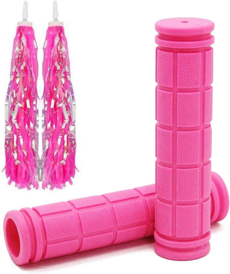 Bike Handlebar Grips with Tassel Streamers, Non-Slip Soft Rubber Bike Handle Grips for Kids and Girls Boys, Mountain Bike MTB BMX Scooter Cruiser Bicycle Repair Replacement Parts