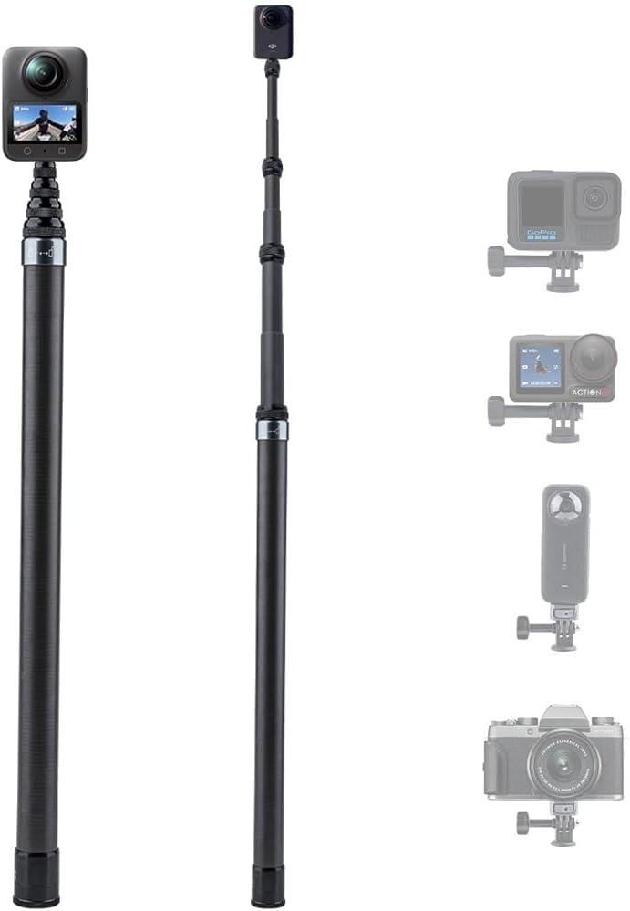 9.8ft Carbon Fiber Extended Selfie Stick - 3M Invisible Pole for Insta360 X5/X4 GoPro Hero 12/11/10 DJI Action Effect 360° Shooting with Universal 1/4" Mount