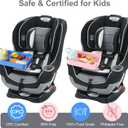 [Pink+Blue] Car Seat Snack Tray for Toddlers - 3 Inch Cup Holder Fits Most Sippy Cups & Straw Bottles with Dip Well, Mess-Free Square Kids Travel Tray Road Trip Essentials, Blue & Pink