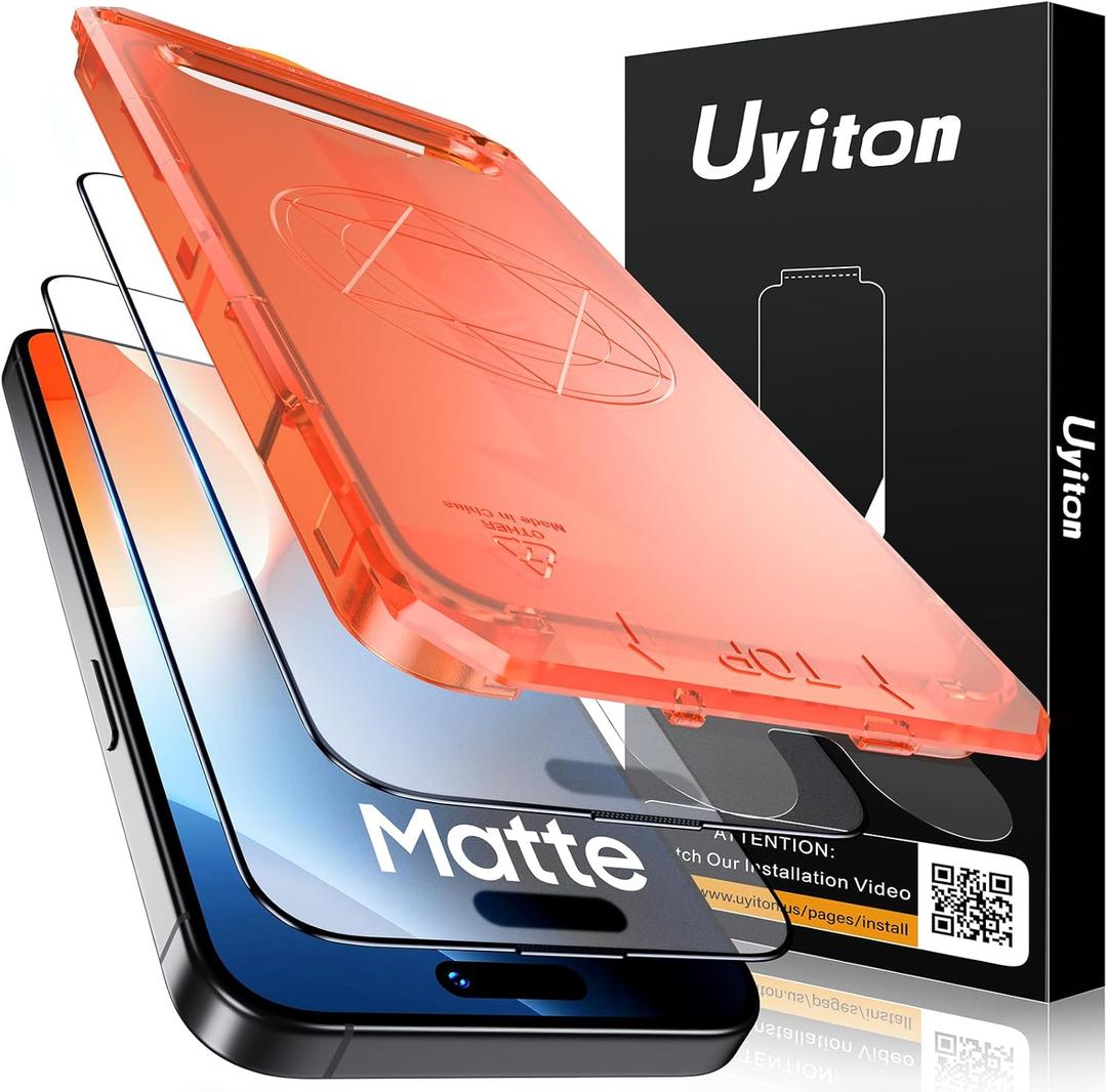 Uyiton for iPhone 15 Pro Max Matte Screen Protector, Anti-Fingerprint [Easy to Install] Anti-Reflection Shatterproof Full Coverage [Case Friendly] Anti-Glare 9H Tempered Glass Screen Cover, 2 Packs