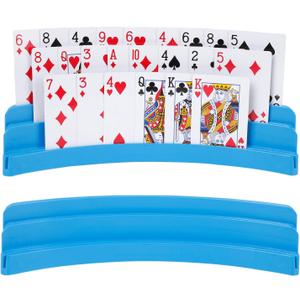 Three-Layer Design Playing Cards HoldersPlaying Card Holder for Kids Adults Hands Free Card Holder for Family Card Game Nights Poker Parties (Blue(2pack))