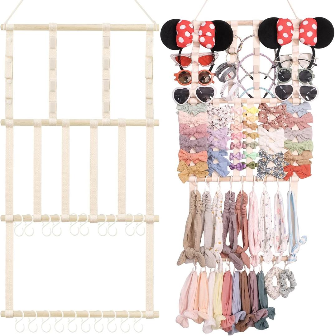 POVETIRE Headband Holder Hair Bows Organizer Baby Headbands Hair Accessories Organizer Storage Wall Hanging Decor (Beige-1)