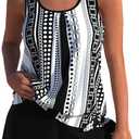 ROSEWE Womens Modest Tankini Swimsuits, Two Piece Athletic Bathing Suits Tank Tops with Board Shorts (X-Large, Black Printed)