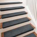 PURE ERA Carpet Stair Treads Ultra Plush 9.5" X 30"Soft Bullnose Indoor Stair Protectors Pet-Friendly Non-Slip Skid Resistant Tape Free Washable Reusable(14 Pieces,Dark Gray)