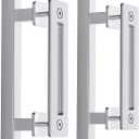 EaseLife 12" Stainless Steel Sliding Barn Door Pull Handle with Flush Hardware Set,Double Sided,Brushed Finish,Square,2 Pack (Silver)