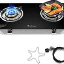 2 Burner Propane Gas Stove, 29,000 BTU High-Efficiency Auto Ignition Heavy-Duty Tempered Glass Cooktop, Includes CSA Regulator & Hose, for Outdoor Camping & Emergencies