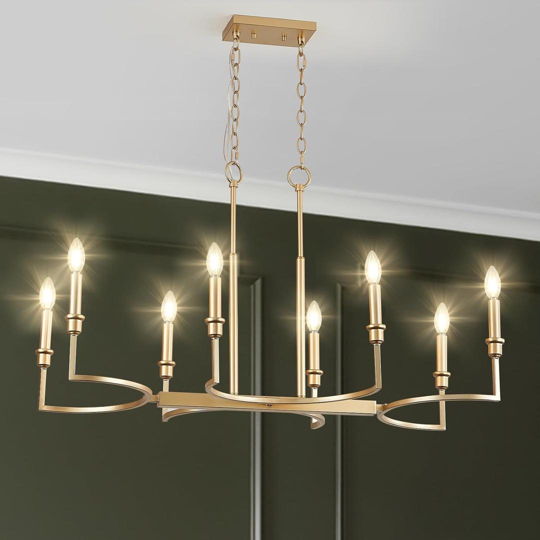 Gold Rectangular Chandelier 38in Linear Kitchen Island Chandelier Light Fixture 8 Light Gold Chandeliers Lighting for Kitchen Island Dining Room