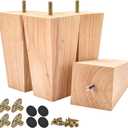 5 inch Solid Wood Furniture Legs, 4Pcs Mid-Century Modern Wooden Pyramid Replacement Feet with Threaded 5/16'' Hanger Bolts & Mounting Plate & Screws for Sofa Couch Chair Recliner (Unfinished)