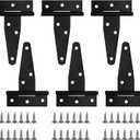 6 Pack T Strap Hinges, 3 Inch Shed Door Gate Hinges, Heavy Duty Black Outdoor Tee Hinge for Yard Doors, Barn Doors & Wooden Fences