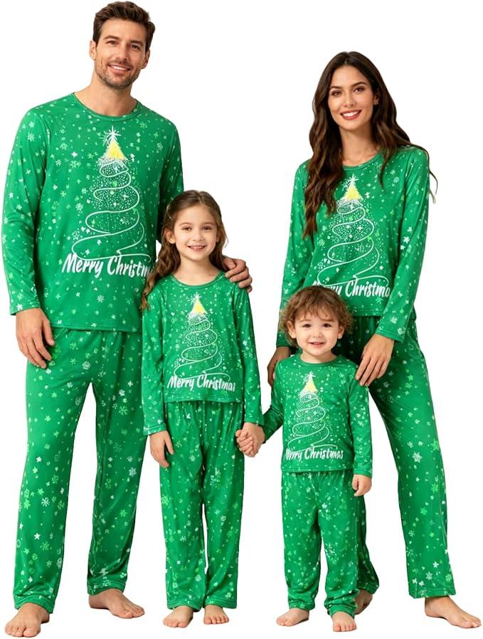 Radmire Matching Christmas Pajamas for Family Couples, XMAS Holiday PJs Sleepwear Set Long Sleeves and Pants Green Dad Small