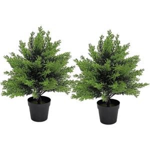 Artificial Potted Small Topiary Ball Tree, 16 Inch, Indoor Outdoor UV Resistant Small Bush Potted Artificial Plants for Porch Garden, Set of 2